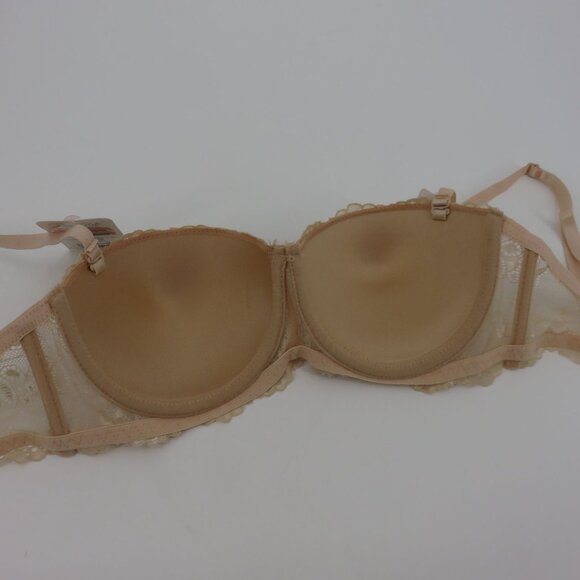Rene Rofe 34C Push Up Bra Beige Lace Bow Padded Underwire Removable Straps NEW - Picture 7 of 12